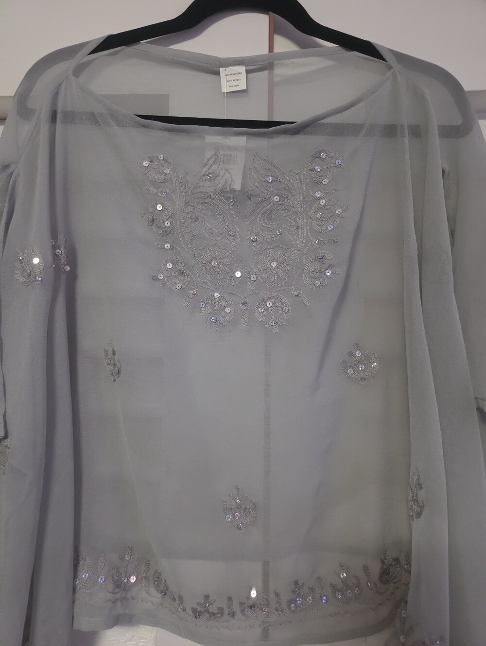 Sheer Embellished Women's Top in Light Gray